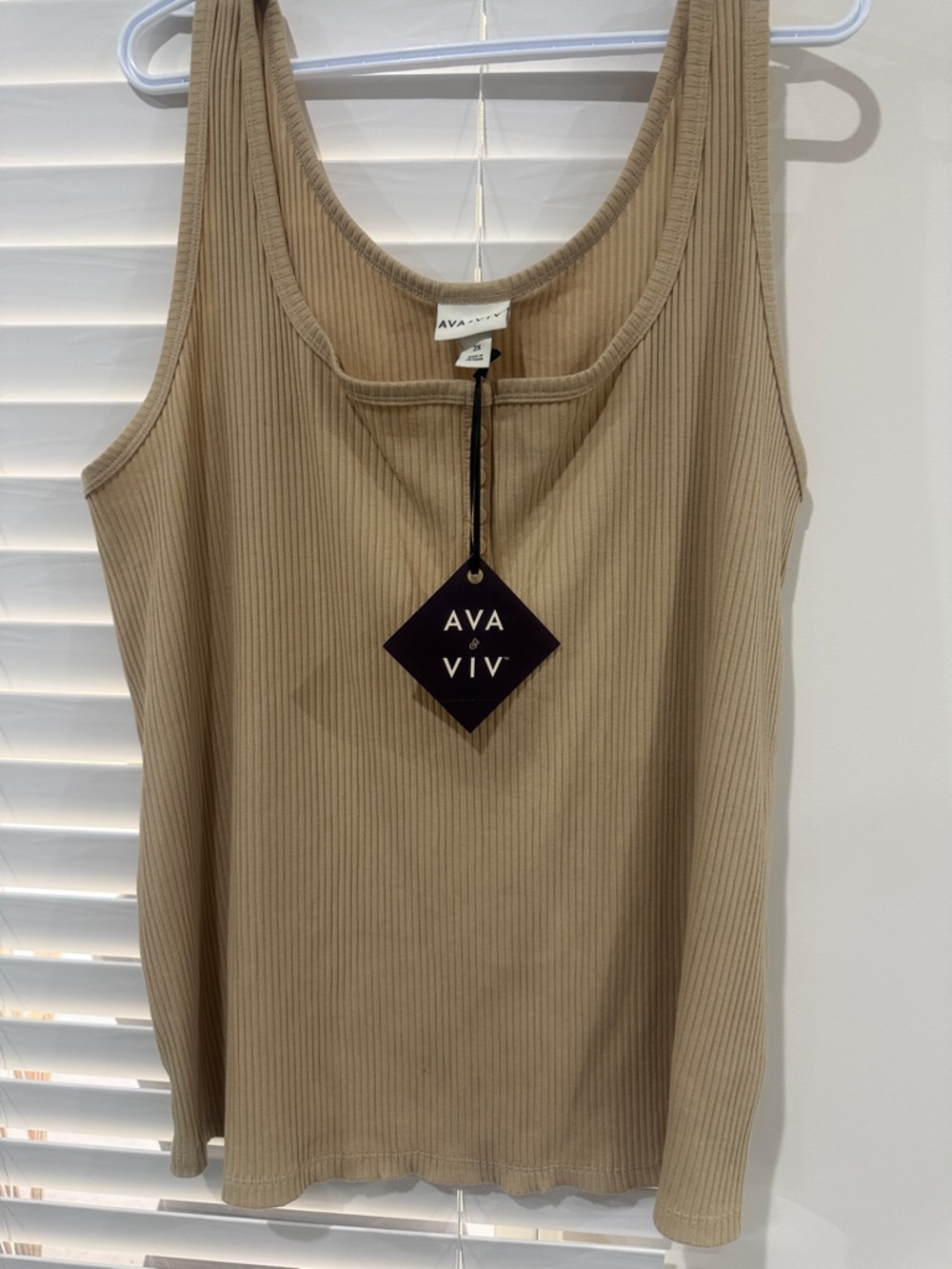Ava & Viv Ribbed Scoop-Neck Tank in Tan